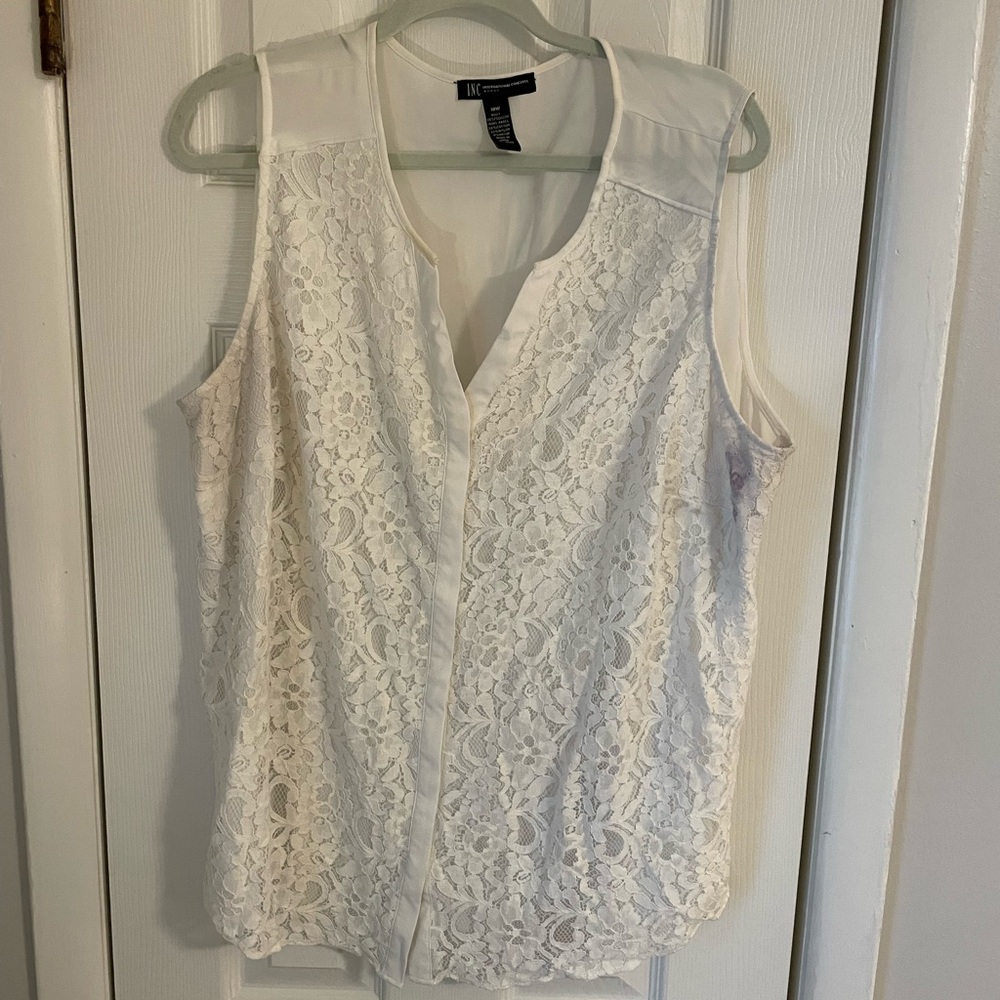 White Lace Button Up Tank